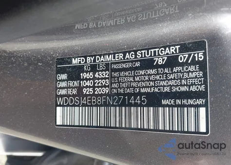 2015 Mercedes-Benz Cla 250 from USA, damaged, VIN WDDSJ4EB8FN271445